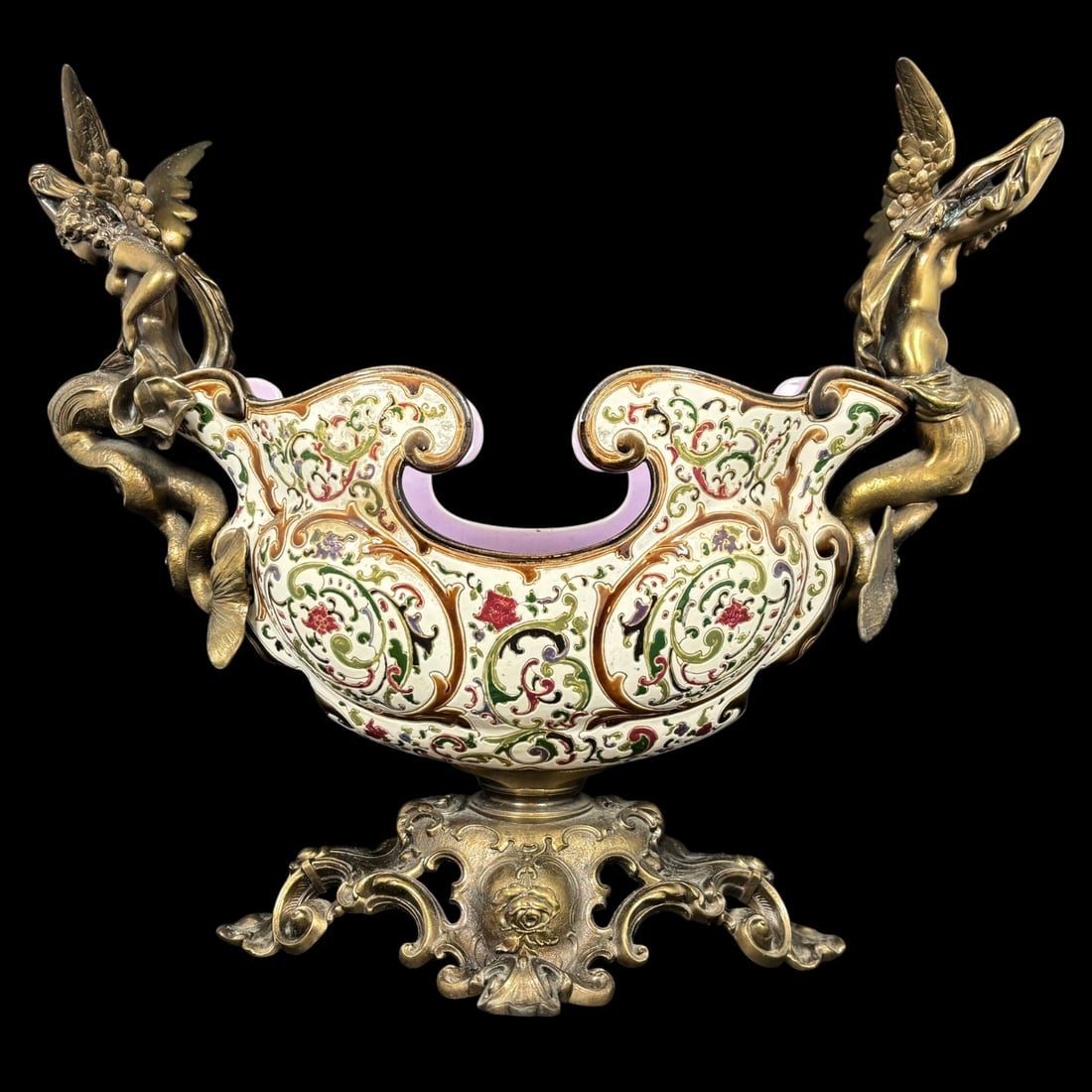 Antique French Gilt Bronze & Hand-Painted Porcelain Centerpiece: An