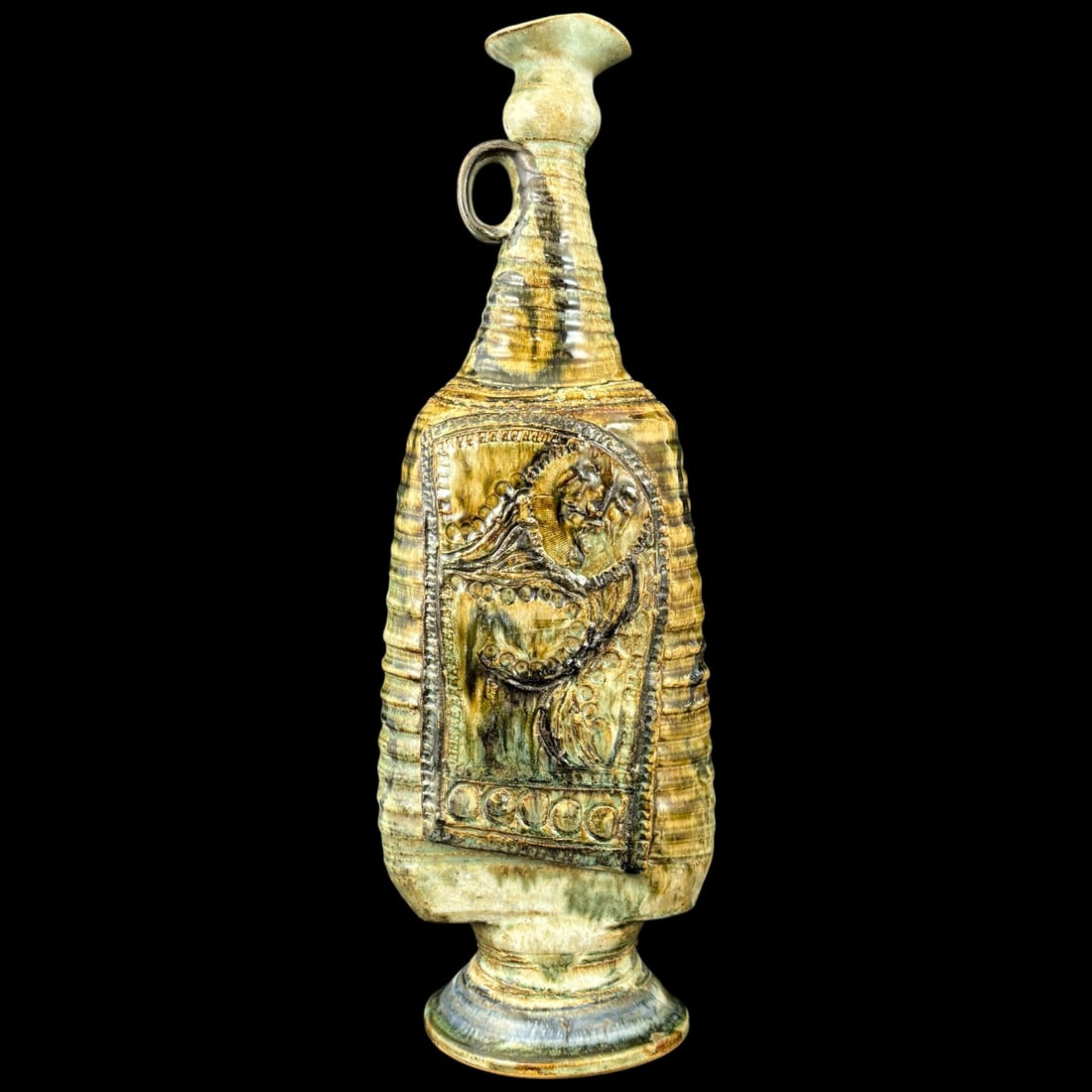 Glazed Ceramic Figural Ewer Molded Relief Panels (1 of 9)