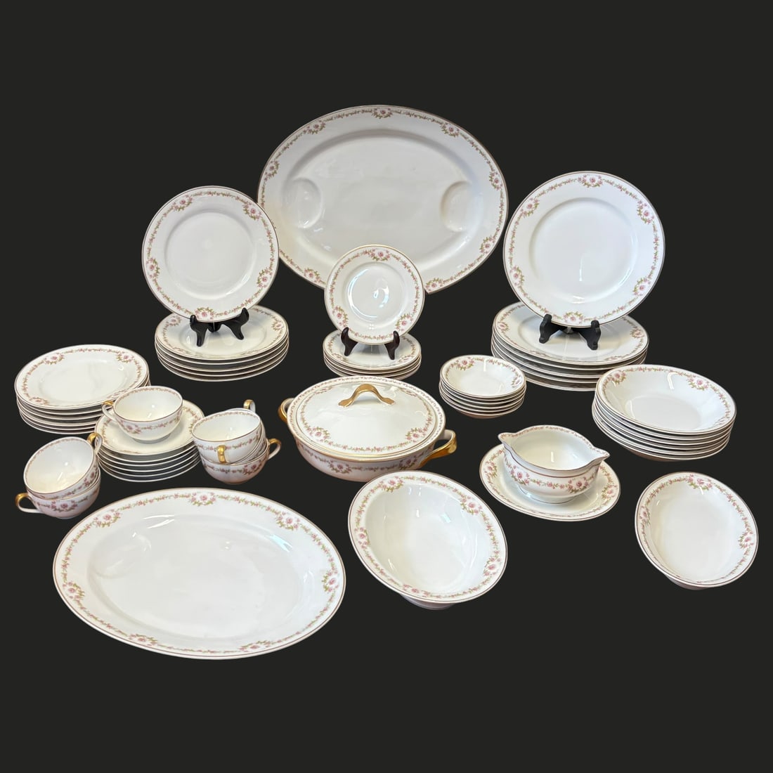 Theodore Haviland Limoges France Pink Rose Garland Porcelain Dinnerware Set (1 of 15)