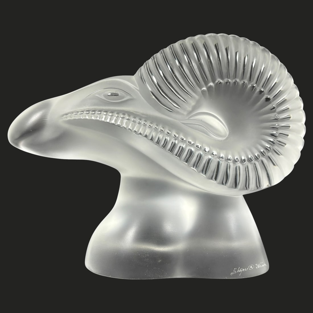 Lalique France Frosted Crystal Ram’s Head Sculpture (1 of 9)
