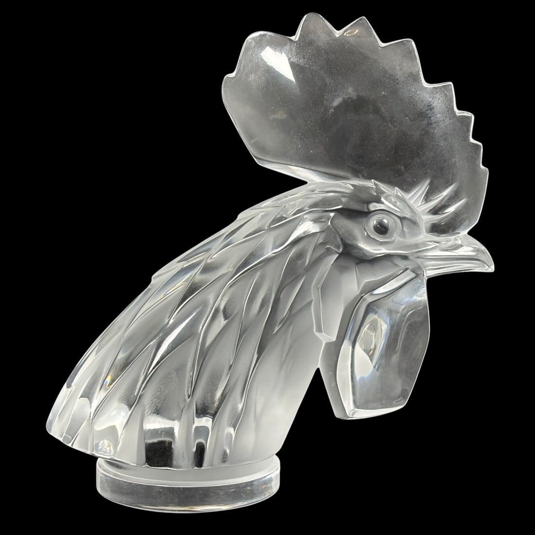 Signed Lalique France Frosted & Clear Crystal Rooster Head Sculpture (1 of 8)