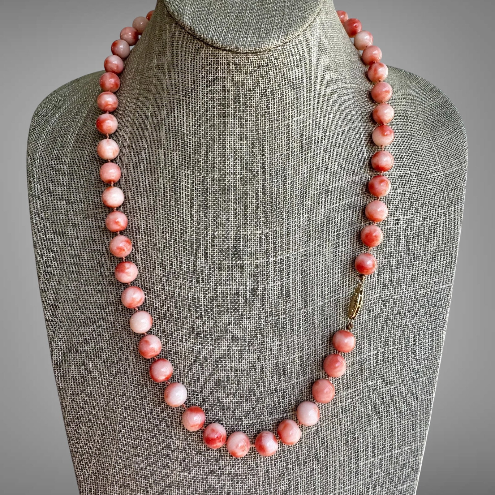 Vintage Angel Skin Coral Bead Necklace with 14K Gold Clasp (1 of 7)