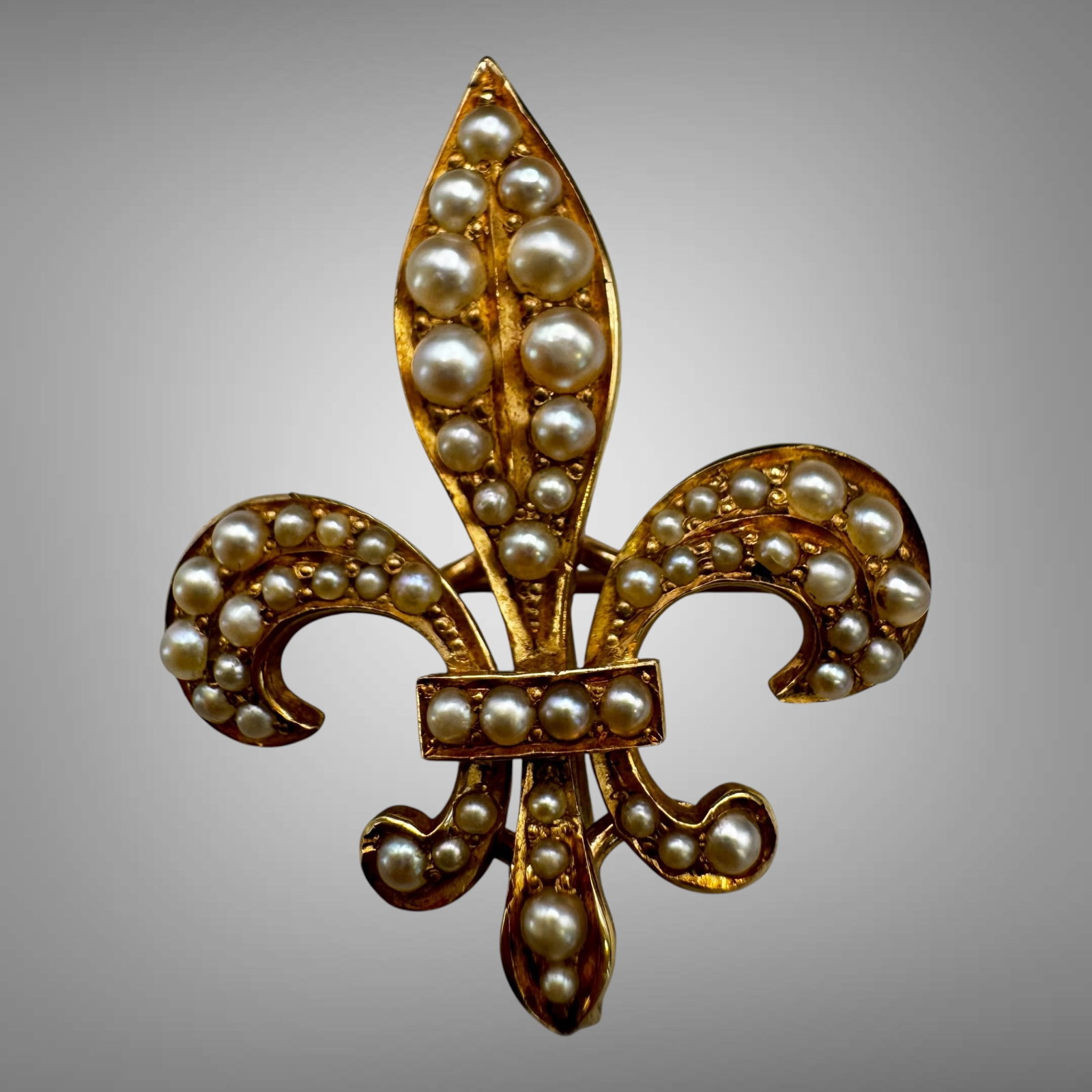 Antique 14K Gold Fleur-de-Lis Seed Pearl Brooch/Pendant Pin (1 of 5)