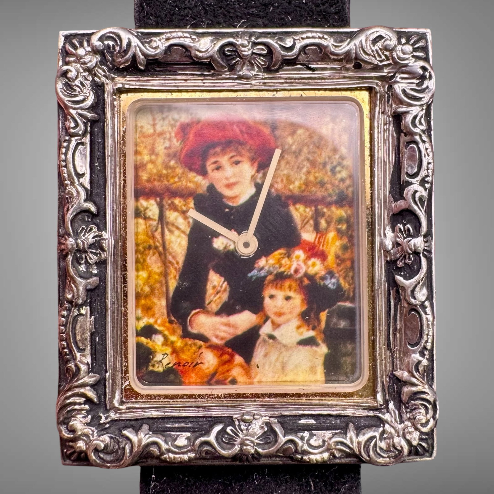 Vintage Sterling Silver Miniature Framed Bulova Watch Renoir Art Dial (1 of 6)