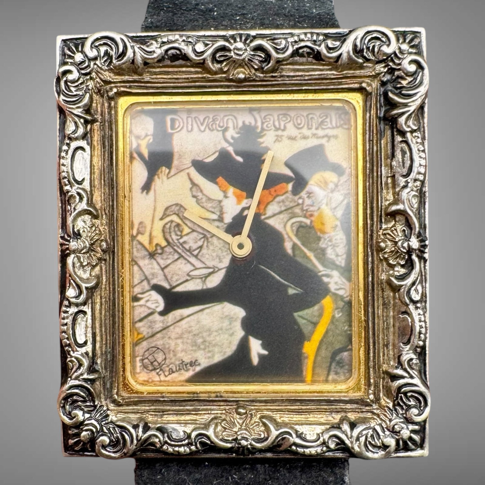 Vintage Bulova Divan Japonais Art Watch Sterling Silver Case Lautrec Style Dial (1 of 6)