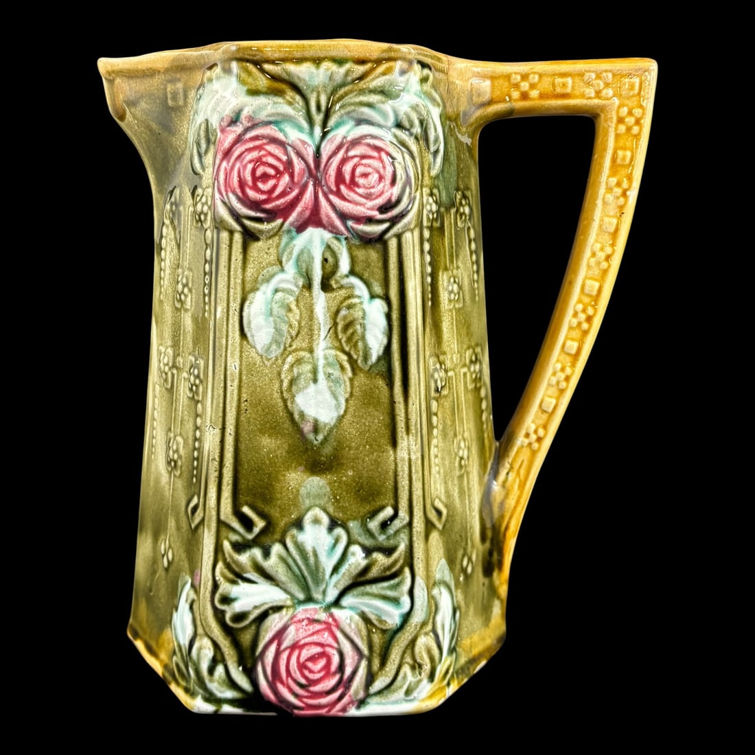 French Majolica Art Nouveau Floral Pitcher Frie Onnaing c. 1900 (1 of 10)