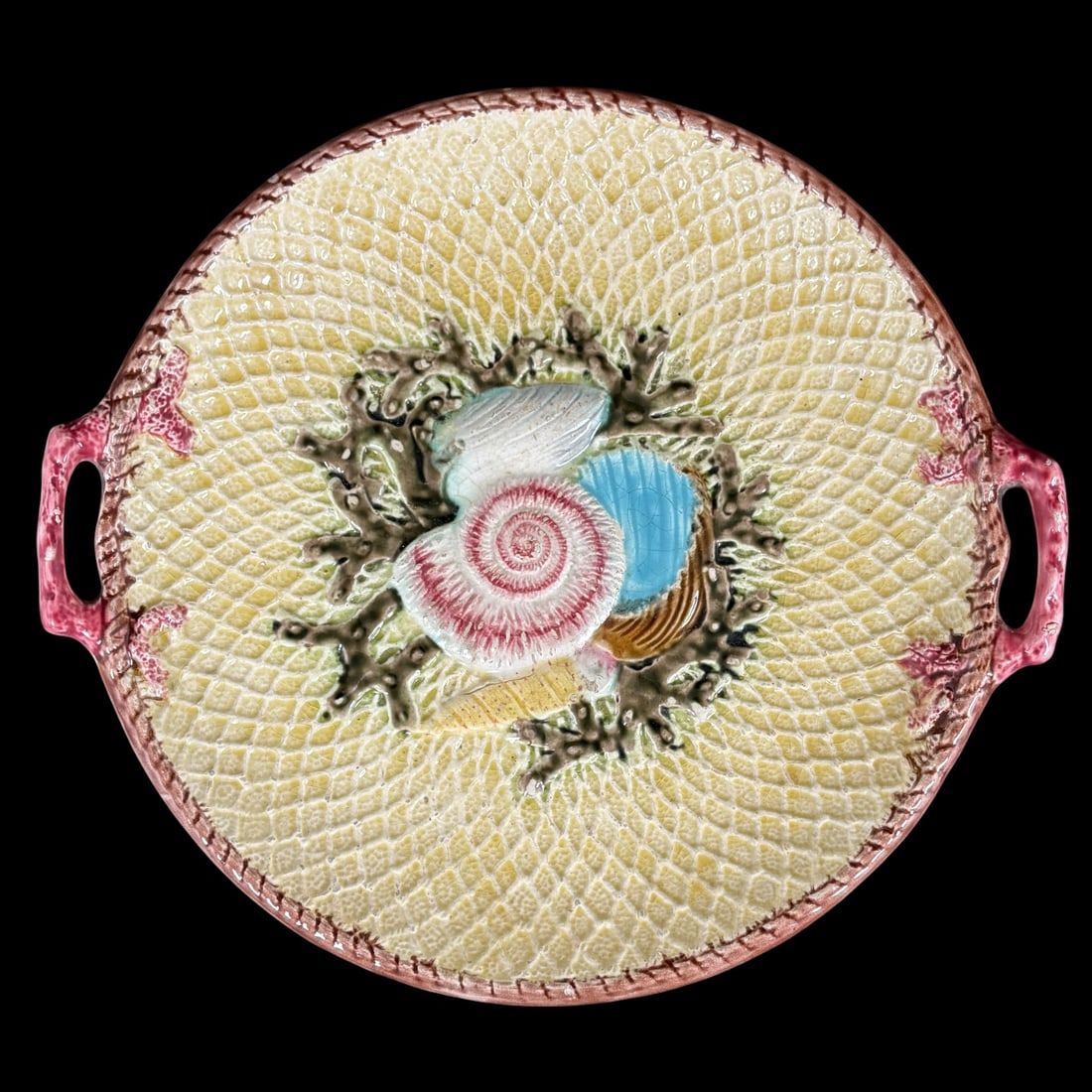 Antique Majolica Shell & Coral Twin Handled Serving Dish (1 of 6)