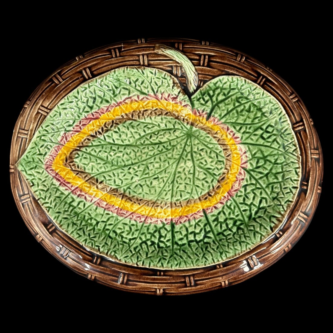 Majolica-Style Leaf Form and Basketweave Oval Serving Dish (1 of 6)