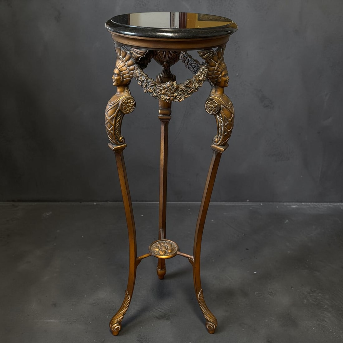 Ornate Three Graces Motif Figural Tall Brass Plant Stand (1 of 10)