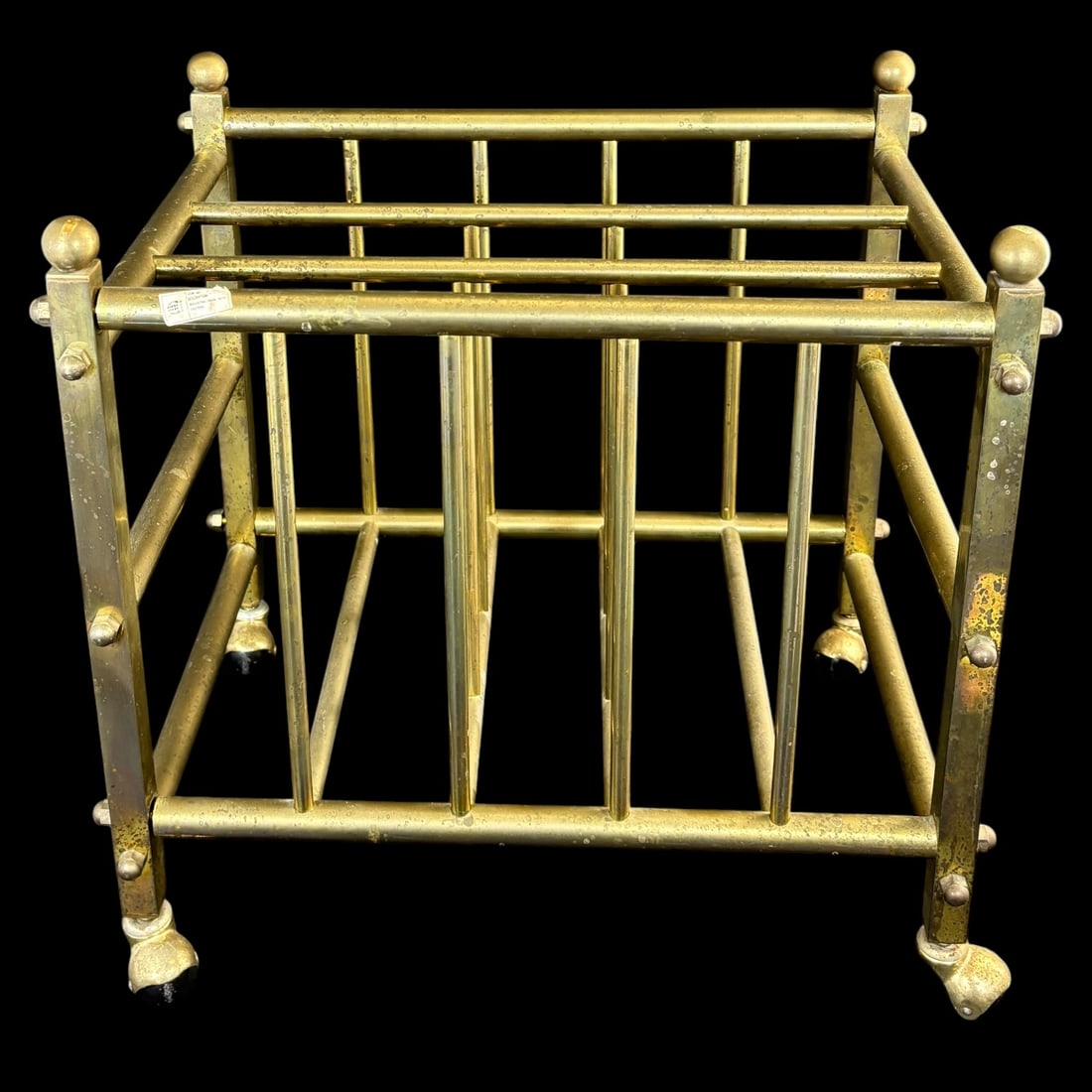 Vintage Brass-Tone Metal Magazine Rack with Casters (1 of 9)