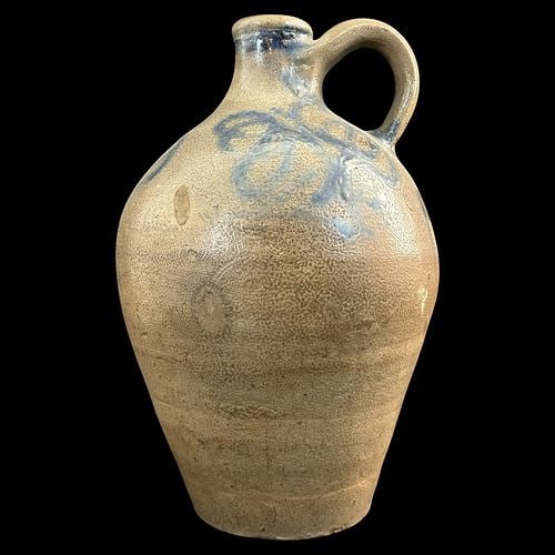 Antique Salt-Glazed Stoneware Handled Jug Cobalt Blue Decoration (1 of 8)