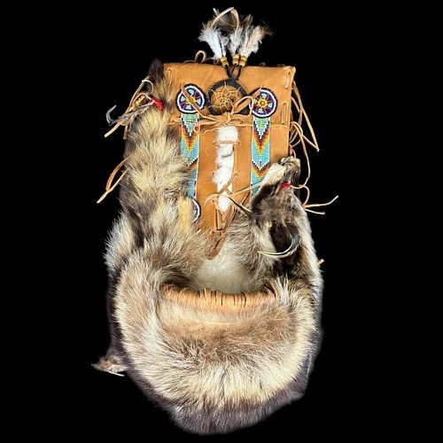 Native American Style Fur Leather & Beaded Cradleboard (1 of 6)