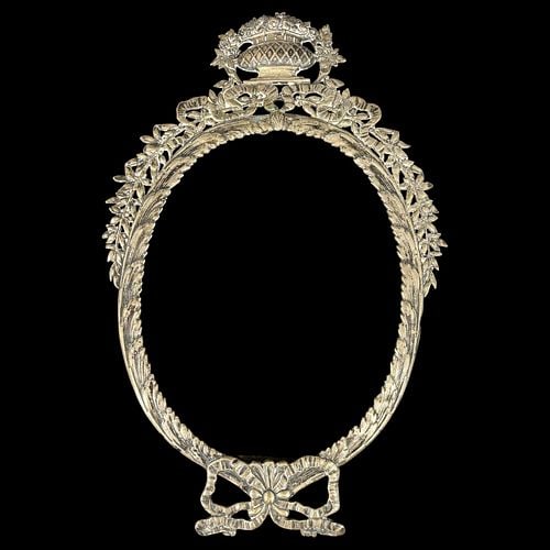 Louis XVI Style Sterling Silver Oval Mirror Frame with Bow, Floral Garland, and Urn Crest (1 of 5)