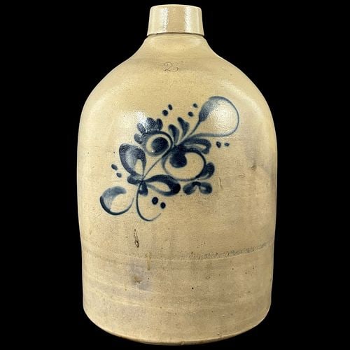 Antique 2-Gallon Floral Cobalt-Decorated Stoneware Jug (1 of 7)