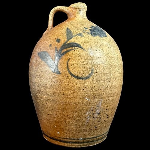 Antique Cobalt-Decorated Floral Salt-Glazed Ovoid Stoneware Jug (1 of 8)