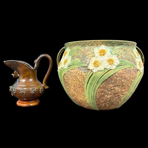 Roseville Jonquil Pottery Jardiniere & Redware Pottery Pitcher (1 of 8)