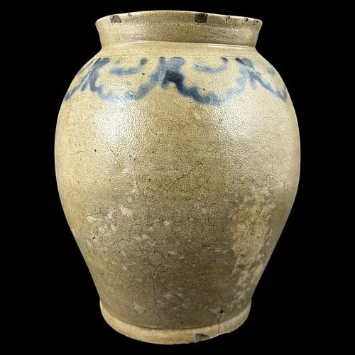 Antique Cobalt Decorated Stoneware Storage Jar Garland Design (1 of 9)