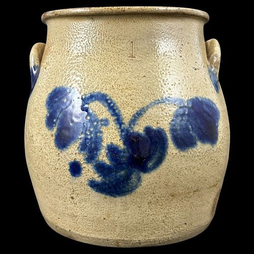 Antique Cobalt Decorated Salt Glazed Stoneware Crock Lug Handles (1 of 9)