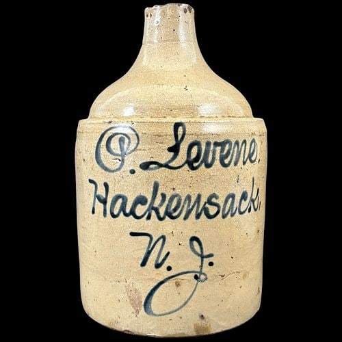 Hackensack New Jersey Stoneware Merchant Jug Cobalt Script (1 of 9)