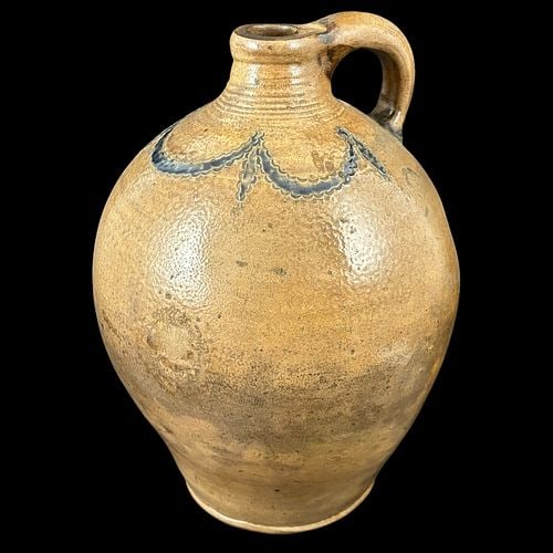Antique Salt-Glazed Stoneware Ovoid Jug Cobalt Slip Decoration (1 of 7)
