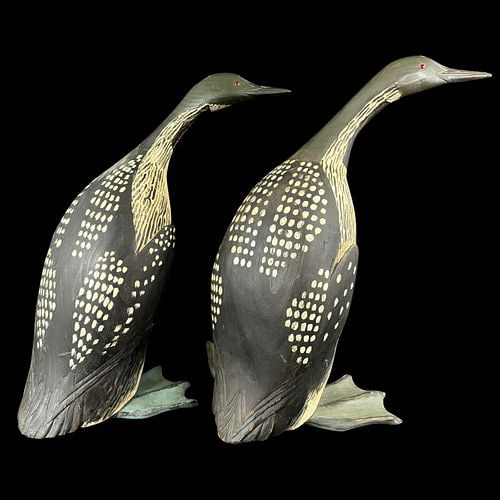 Pair of William Kirkpatrick Carved and Painted Wooden Loon Duck Decoys (1 of 8)