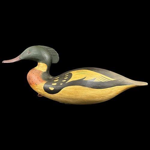 Signed R.C. Mitchell Hand-Carved Hooded Merganser Drake Duck Decoy (1 of 9)