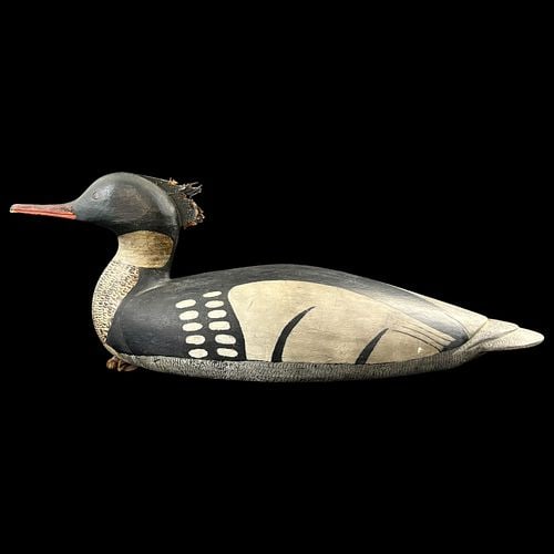 Antique Hand-Carved & Painted Merganser Duck Decoy with Tack Eyes (1 of 9)