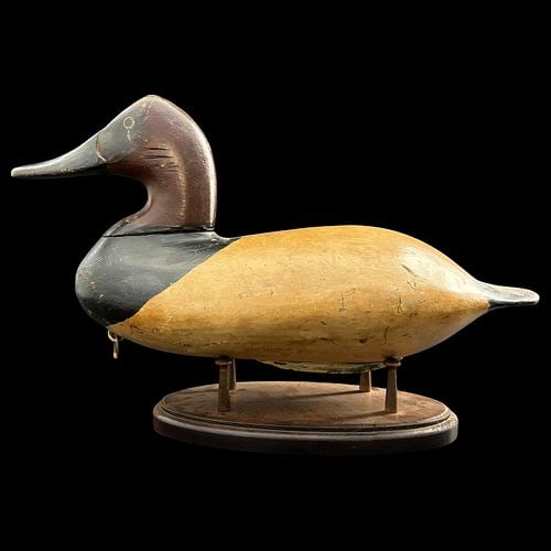 Antique Hand-Carved Canvasback Drake Duck Decoy, Signed William Heverin (1 of 7)