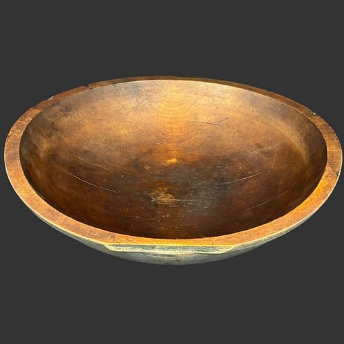 Large Antique Primitive Hand Turned Wooden Dough Bowl (1 of 8)