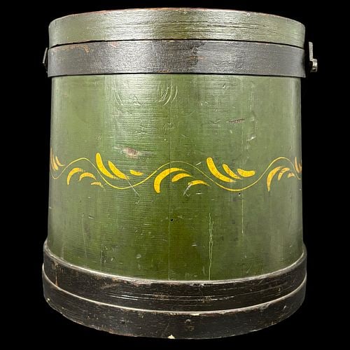 Antique Primitive Hand Painted Wooden Firkin Sugar Bucket (1 of 11)