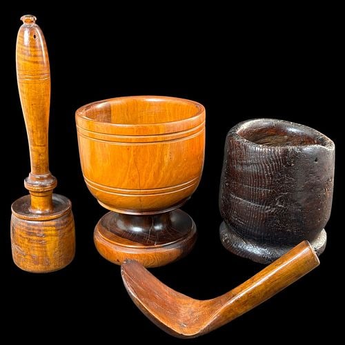 Antique Lot of 2 Primitive Wooden Mortar and Pestles (1 of 11)