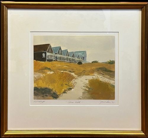Joyce Zavorskas (Mass., 1945-) Corn Hill 1993 Monotype Cape Cod Coastal Cottage (1 of 6)