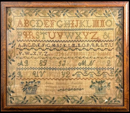 Antique Framed Alphabet Needlework Sampler (1 of 3)