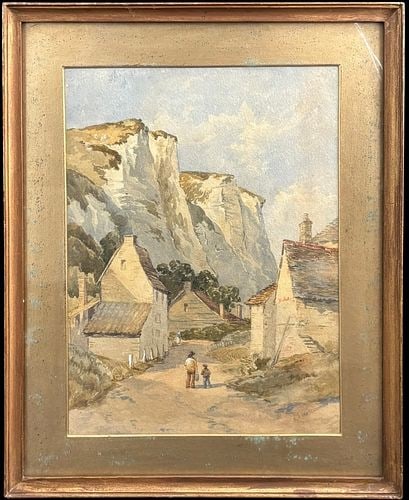 E. Hancock South Coast Kent Village Coastal Landscape Watercolor Painting (1 of 4)