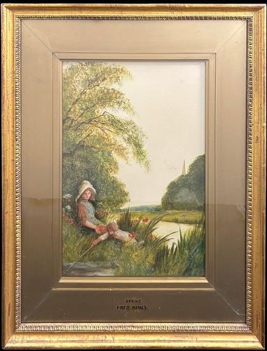 Fred Hines (British, 1875-1928) Spring Pastoral Watercolor Painting (1 of 5)