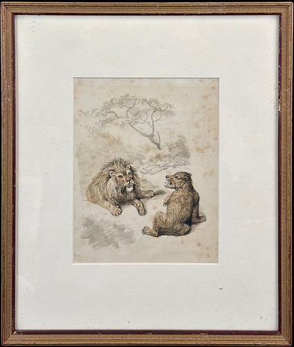 Samuel Howitt (British, 1765-1822) Watercolor Lion and Bear in a Landscape (1 of 4)