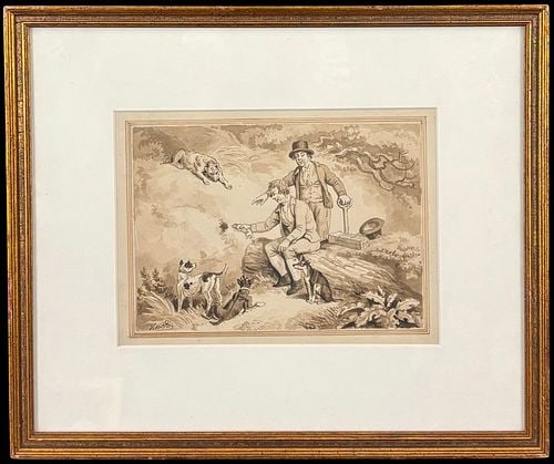 Samuel Howitt (British, 1765-1822) Sporting Scene with Hunters and Dogs (1 of 4)