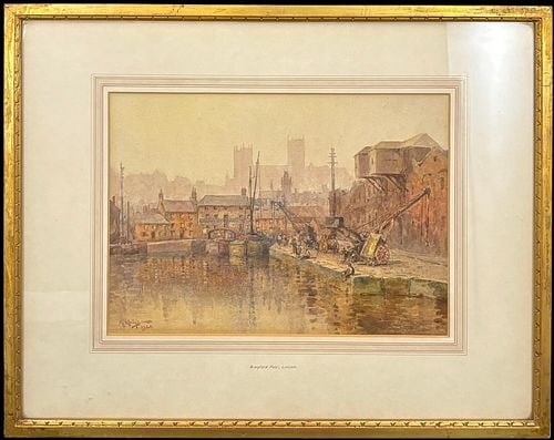Adam Knight (British, 1855-1931) Brayford Pool, Lincoln Watercolor Painting (1 of 6)