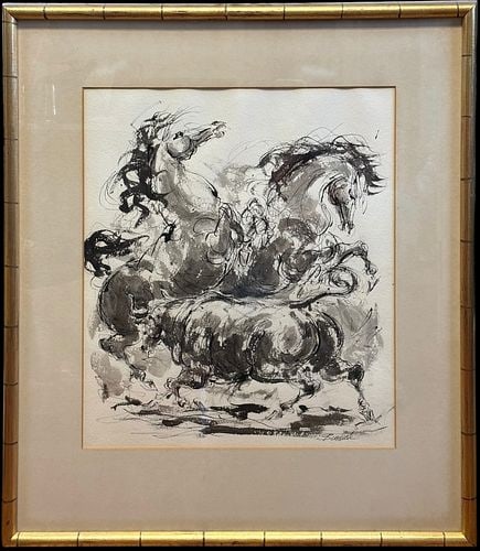 Charles Burdick (USA, 1924-2016) Rearing Horse Signed Ink & Wash Drawing (1 of 4)