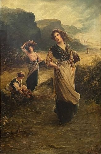 Antique 19th Century Signed Continental Coastal Genre Oil Painting (1 of 6)