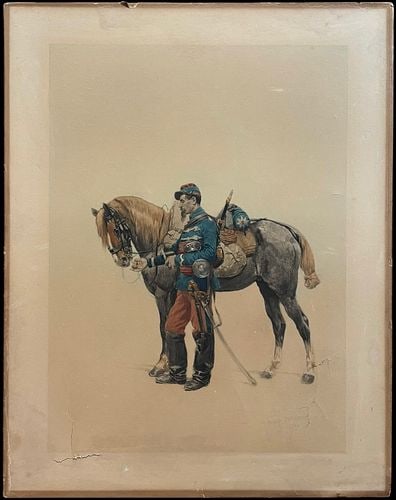 Édouard Detaille (French, 1848-1912) Military Horseman Officer Watercolor (1 of 3)