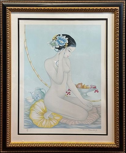 Mara Tran Long (French, b. 1935) Belle a Sa Toilette Numbered Lithograph