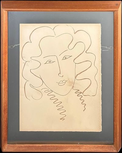 Henri Matisse Chanson Original Lithograph Ronsard’s Love Poems: An original lithograph attributed on the gallery label to Henri Matisse, from Ronsard’s Love Poems, featuring the poem “Chanson” printed on one side with a delicate Matisse line illu