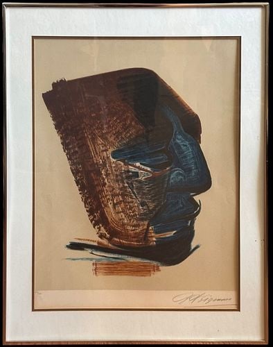 David Alfaro Siqueiros (Mexico, 1896-1974) Mascara Limited Edition Lithograph 1969: “Máscara” (“Mask”) by Mexican social realist painter David Alfaro Siqueiros, created in 1969 as part of the Mountain Suite. This signed and numbered lithograph is marked