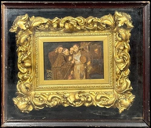 19th c. Oil Painting of Friars in Ornate Gilt Frame (1 of 5)