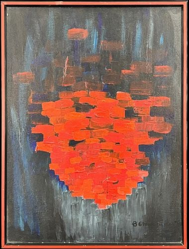 Signed Abstract Red Impasto Composition Oil Painting (1 of 4)