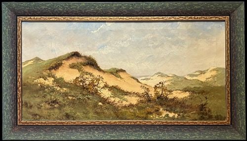 Illegibly Signed Oil on Canvas Landscape Painting of Sand Dunes Beach Scene (1 of 4)