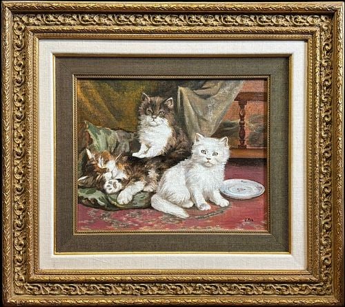Ritter Artist Signed & Framed Oil Painting of Three Cats (1 of 4)