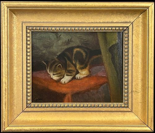 Artist Signed & Framed Kitten Cat Oil Painting (1 of 4)