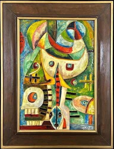 Illegibly Signed & Framed Figural Abstract Enamel Artwork (1 of 4)